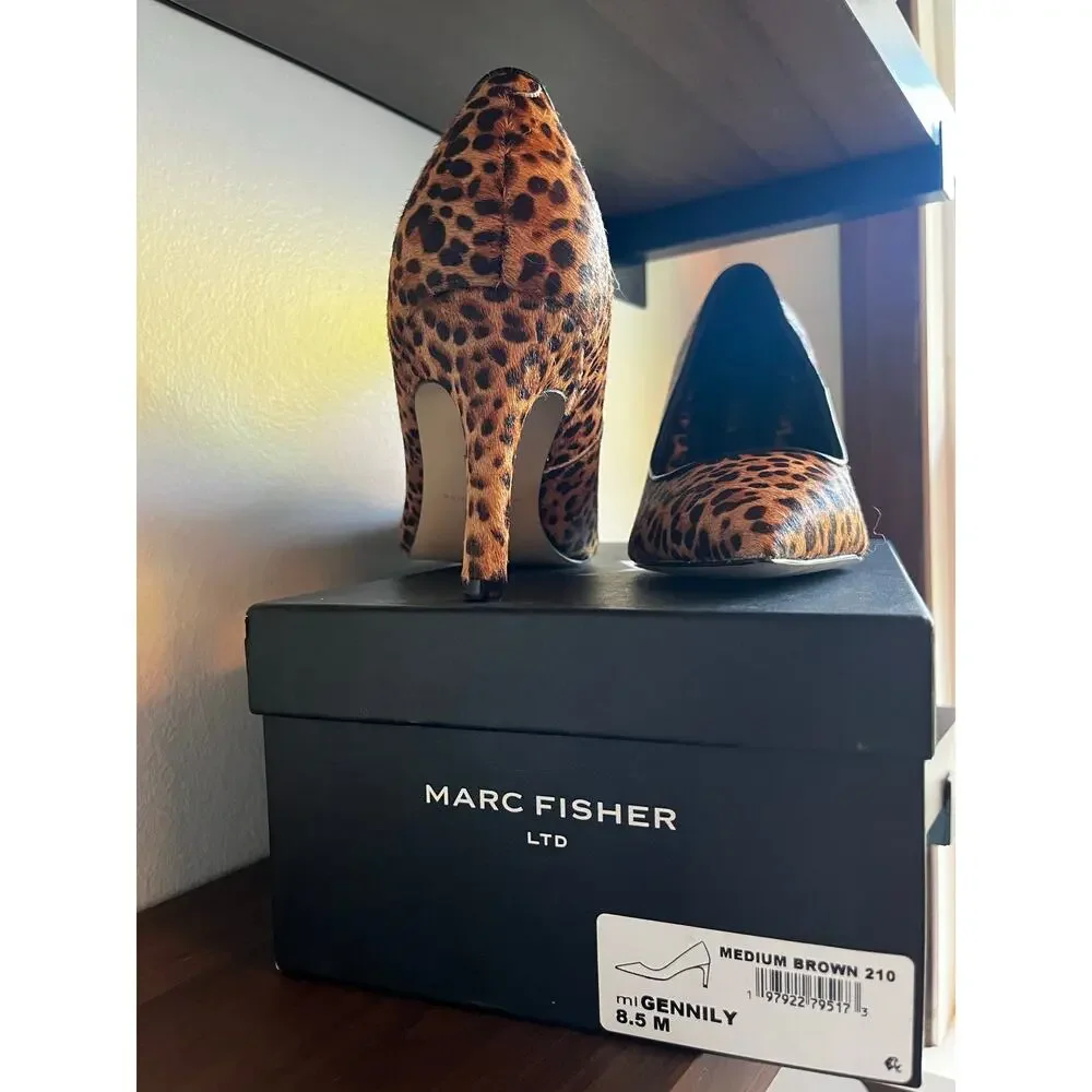Marc Fisher LTD Gennily Leopard Calf Hair Pointed Toe Pumps Heels 8.5M